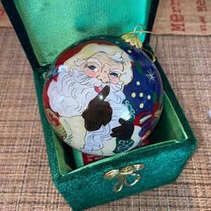 Pier 1 Li Bien Blue Ornament 2011 Santa Nutcracker Reverse Paint w/Box